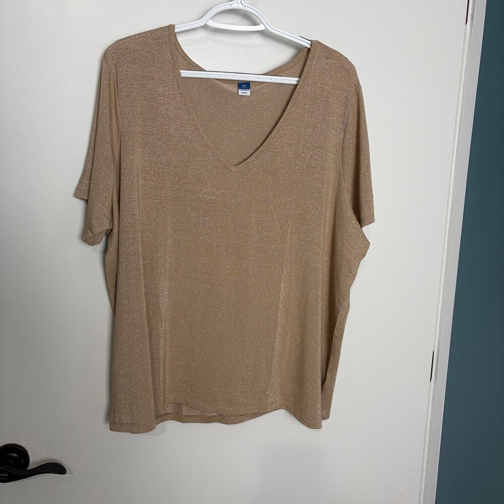 NWT Gold Metallic Shimmer V Neck Top XXL Holiday Party Plus Size Luxe